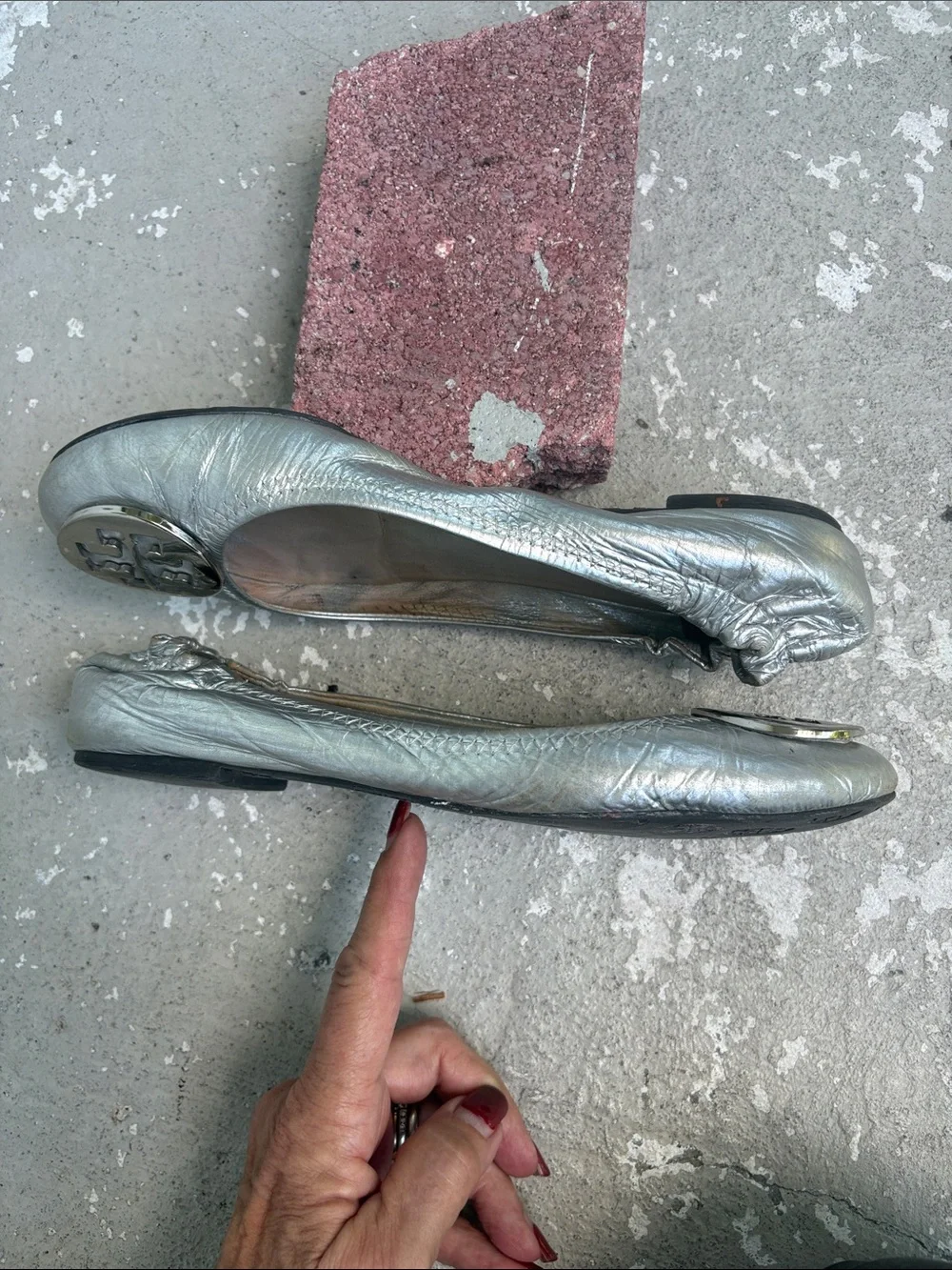 Tory Burch metallic silver ballet flats